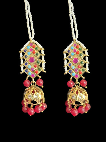 DER762 navratan gold plated jhumka ( pearls ) ( READY TO SHIP )