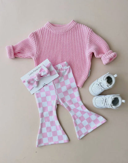 Pink Checkered Flare Leggings
