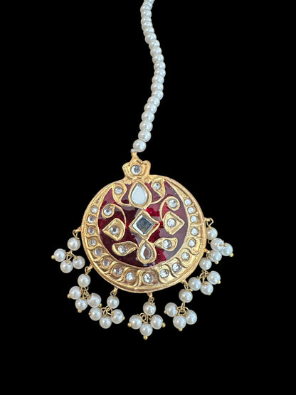 DJTK313 kundan and meenakari tika - Red ( READY TO SHIP )