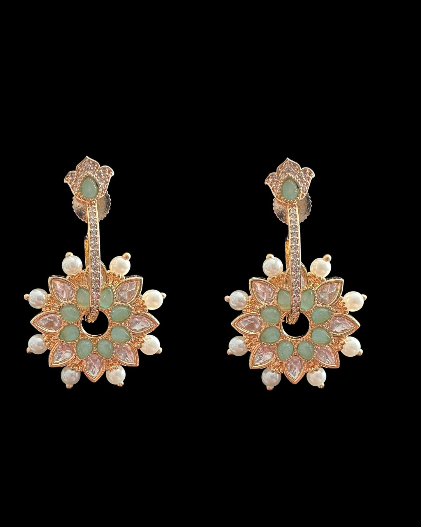 DER901 Mint green Polki earrings ( READY TO SHIP )
