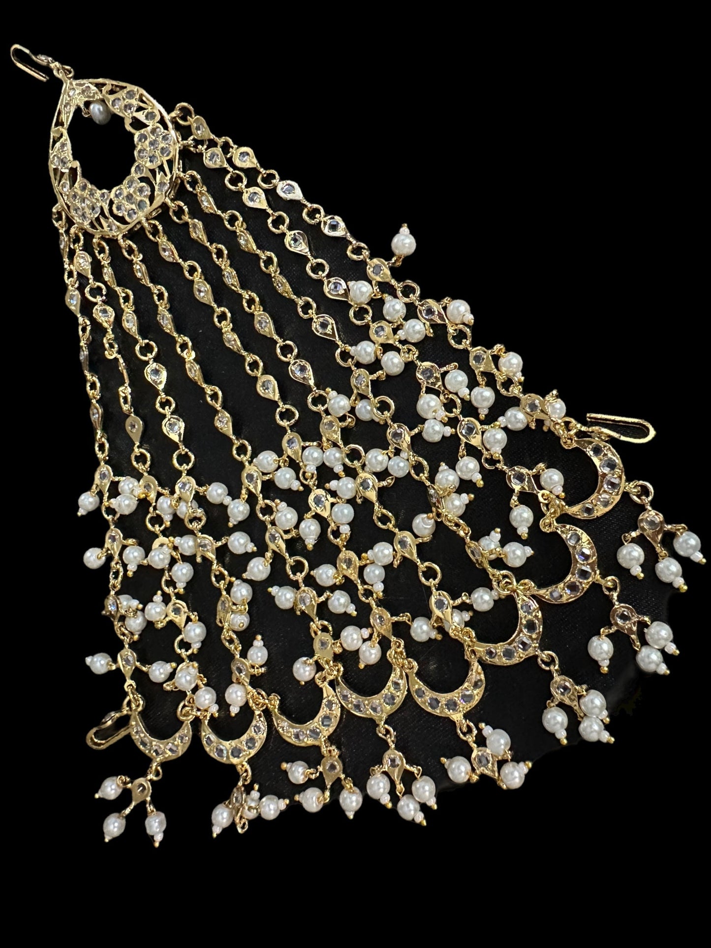 DJHR114 Sidra Hyderabadi Jhoomar Elegant Gold-Plated Bridal Passa | Deccan Jewelry | SHIPS IN 4 WEEKS