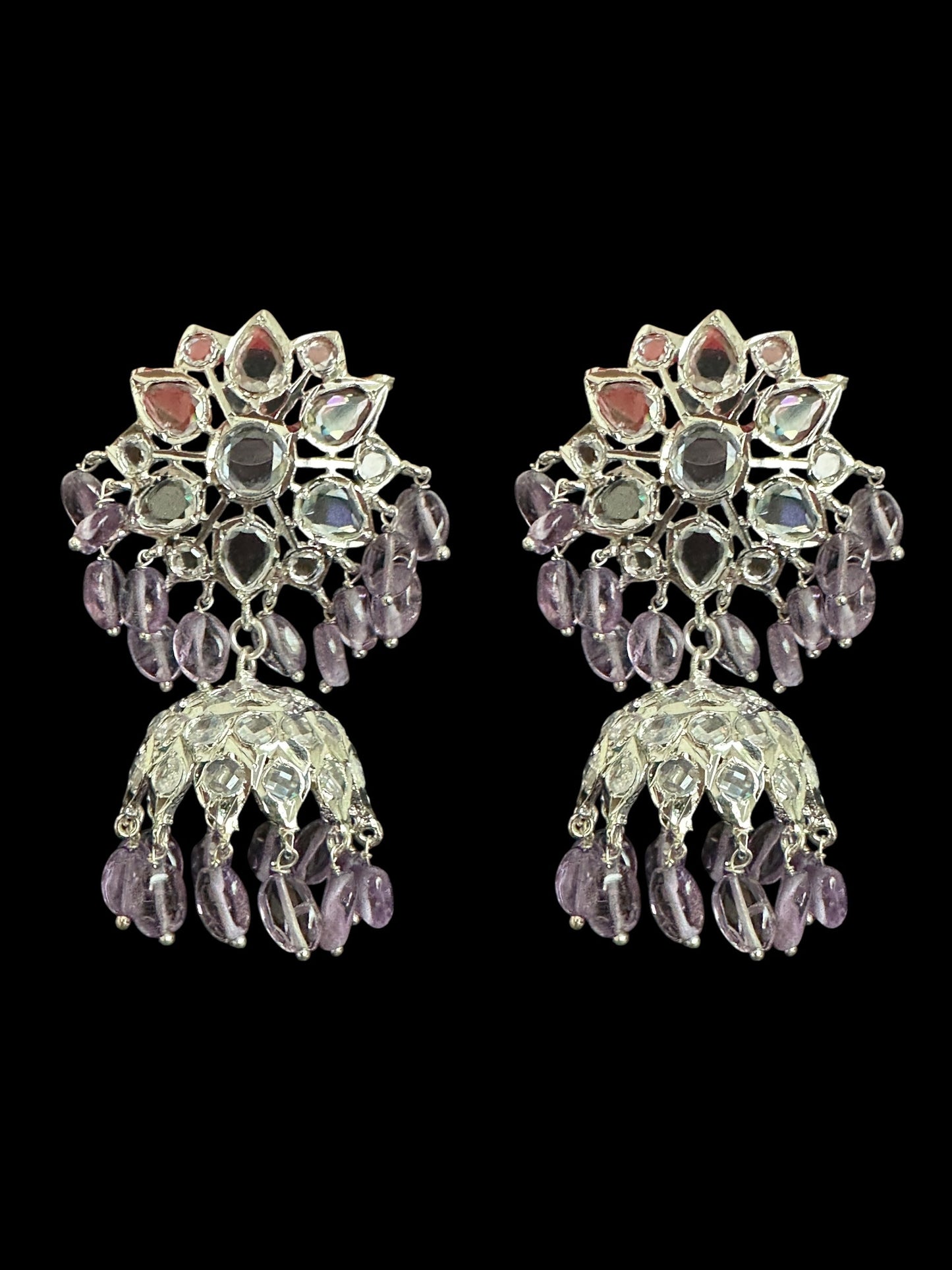 Khushi long necklace with earrings in real amethyst beads ( SHIPS IN 4 WEEKS )