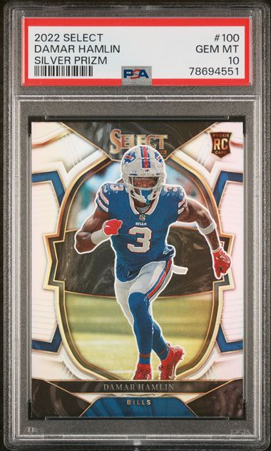 Graded 2022 Panini Select Damar Hamlin #100 Silver Prizm Rookie RC Football Card PSA 10 Gem Mint
