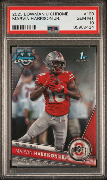 Graded 2023 Topps Bowman U Chrome Marvin Harrison Jr #100 Rookie RC Football Card PSA 10 Gem Mint
