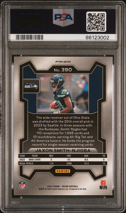 Graded 2023 Panini Prizm Jaxon Smith-Njigba #390 Disco Rookie RC Football Card PSA 10 Gem Mint