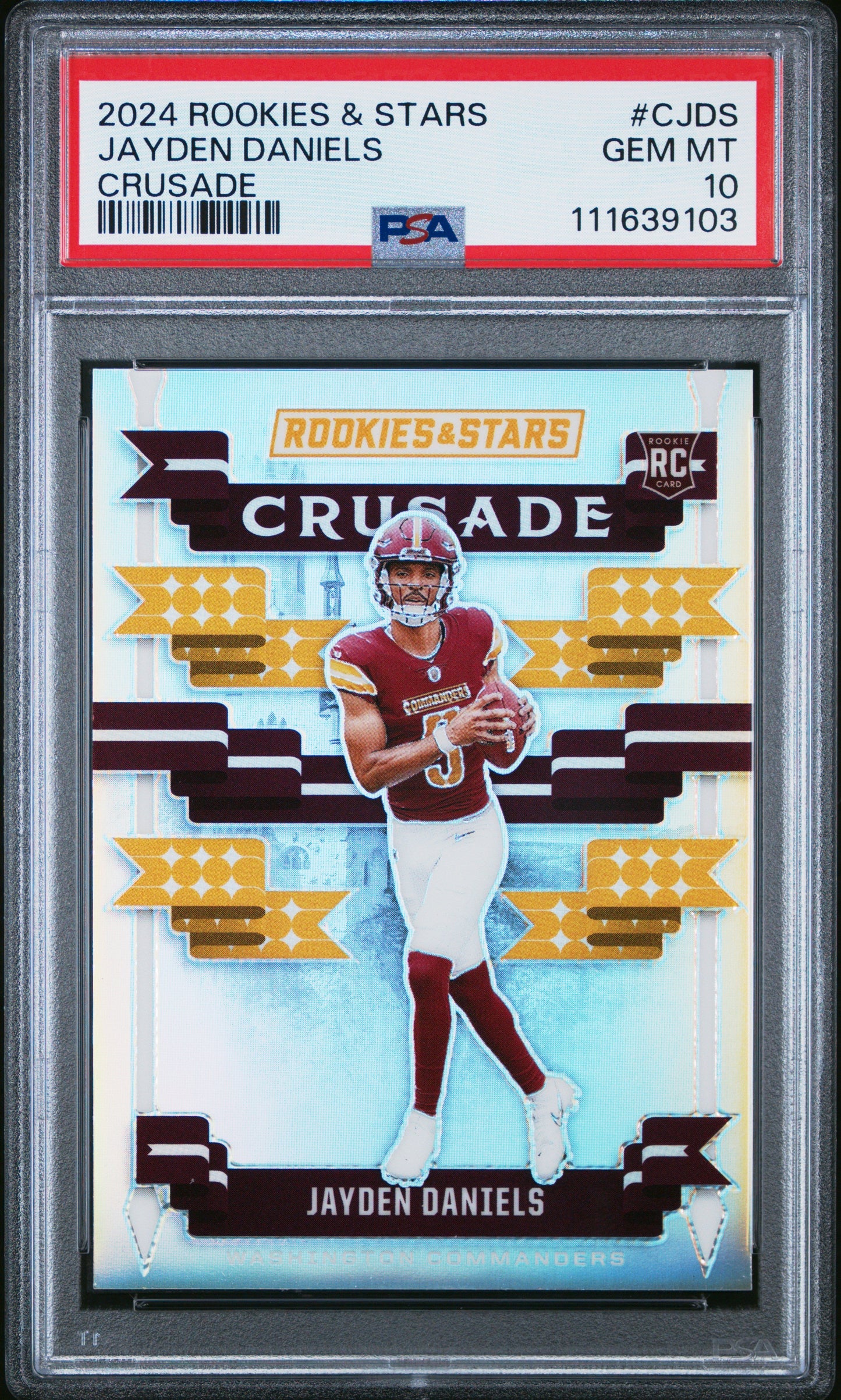 Graded 2024 Panini Rookies & Stars Jayden Daniels #CJDS Crusdade Rookie RC Football Card PSA 10 Gem Mint