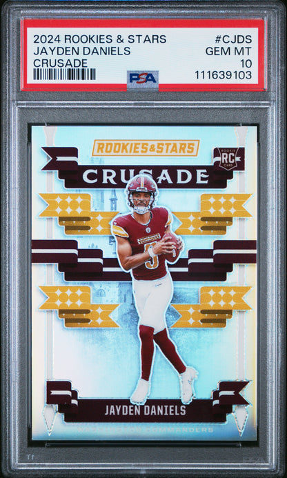 Graded 2024 Panini Rookies & Stars Jayden Daniels #CJDS Crusdade Rookie RC Football Card PSA 10 Gem Mint