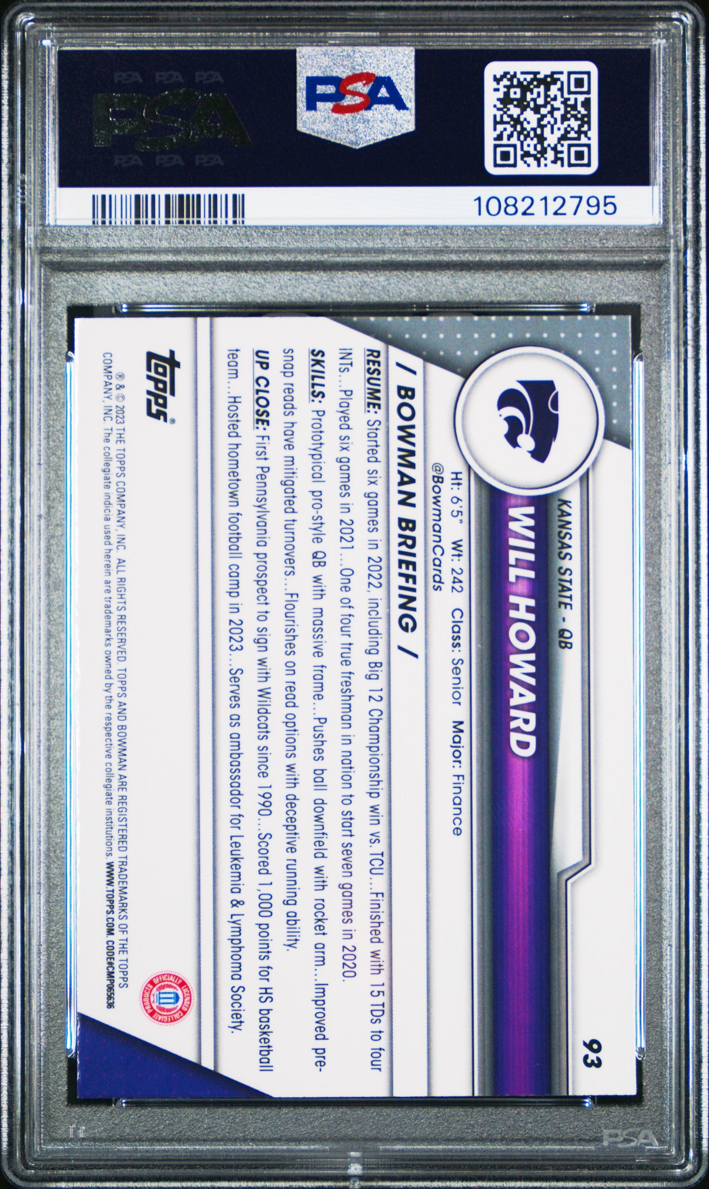 Graded 2023 Topps Bowman U Chrome Will Howard #93 Rookie RC Football Card PSA 10 Gem Mint