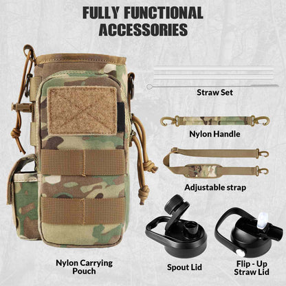 Votagoo 64Oz Half Gallon Stainless Steel Insulated Tactical Water Bottle with Metal Military Water Bottle Tactical Carrier Bag