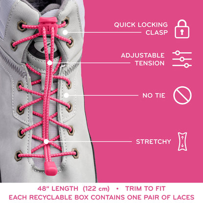 Pink Quick Lock No Tie Elastic Shoelaces