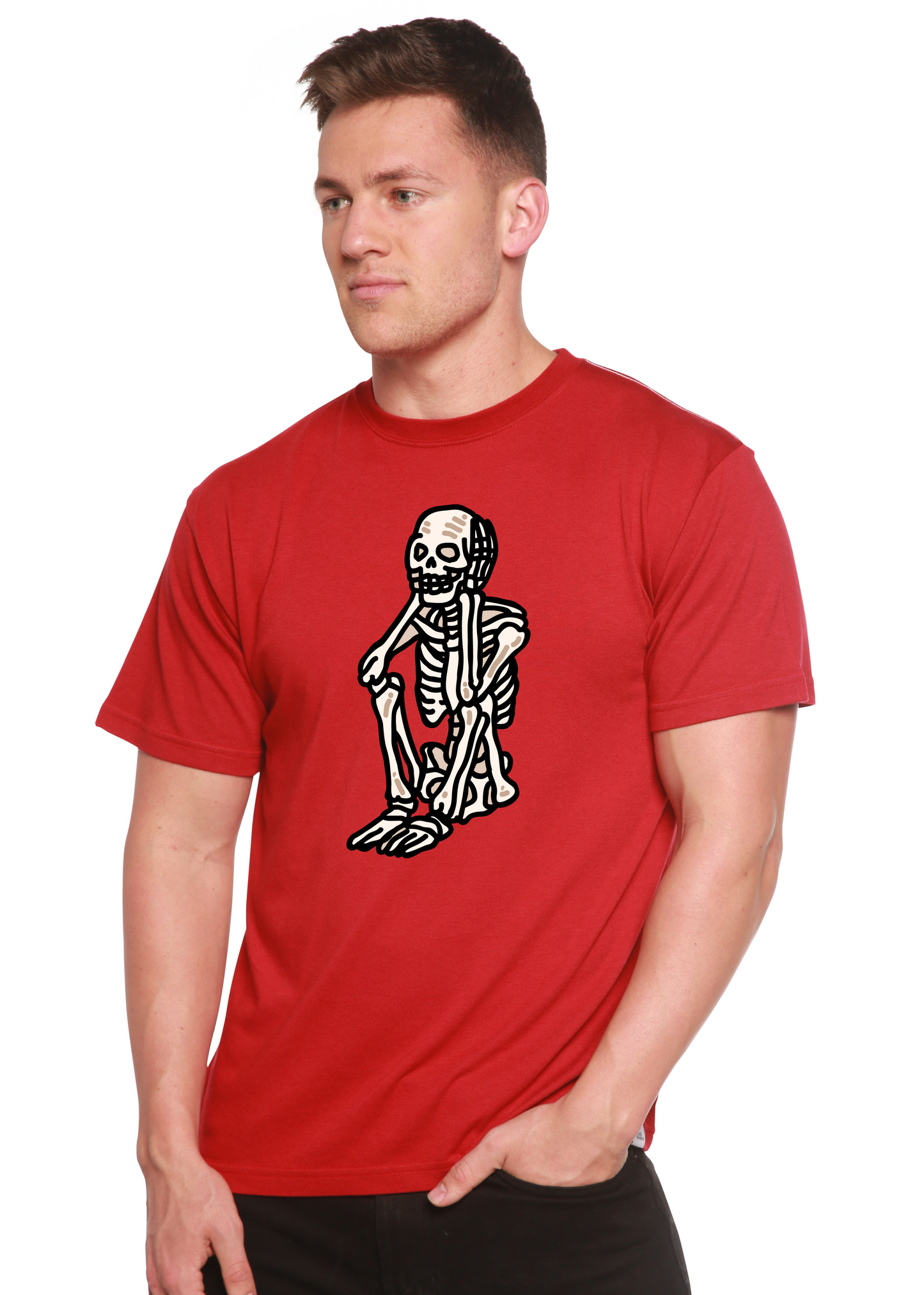 Sad Skeleton Halloween Unisex Bamboo Viscose/Organic Cotton Short Sleeve Graphic T-Shirt