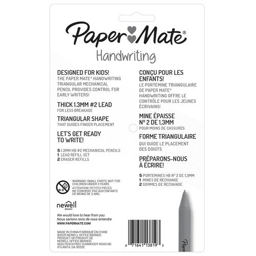 Paper Mate Handwriting Triangular Mechanical Pencil Set, Lead/Eraser, 1.3mm