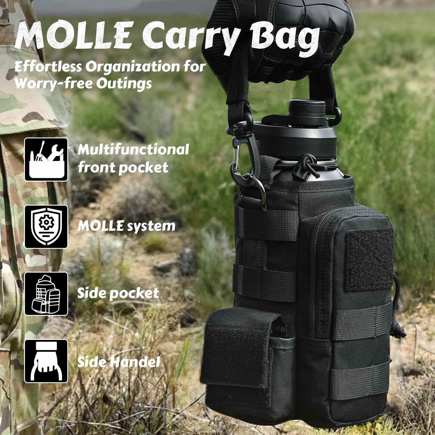 Votagoo 64Oz Half Gallon Stainless Steel Insulated Tactical Water Bottle with Metal Military Water Bottle Tactical Carrier Bag