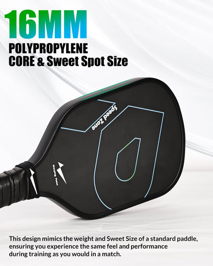Pickleball Training Paddle 16mm - Carbon Fiber Surface & Cushioned Grip for Spin & Control