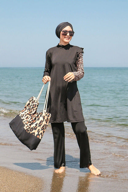 Lycra Black Burkini Modest Swimwear M2101