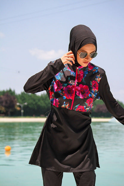 Woven Black Burkini Modest Swimwear M2268