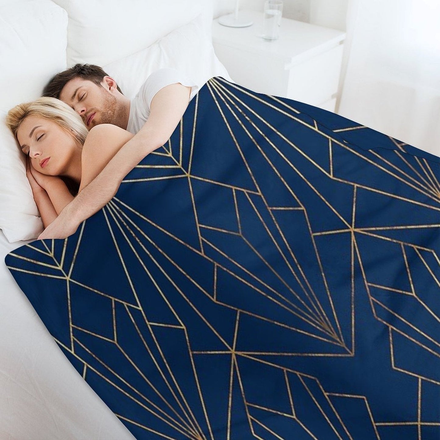 Art Deco in Navy Blue - Large Scale Throw Blanket