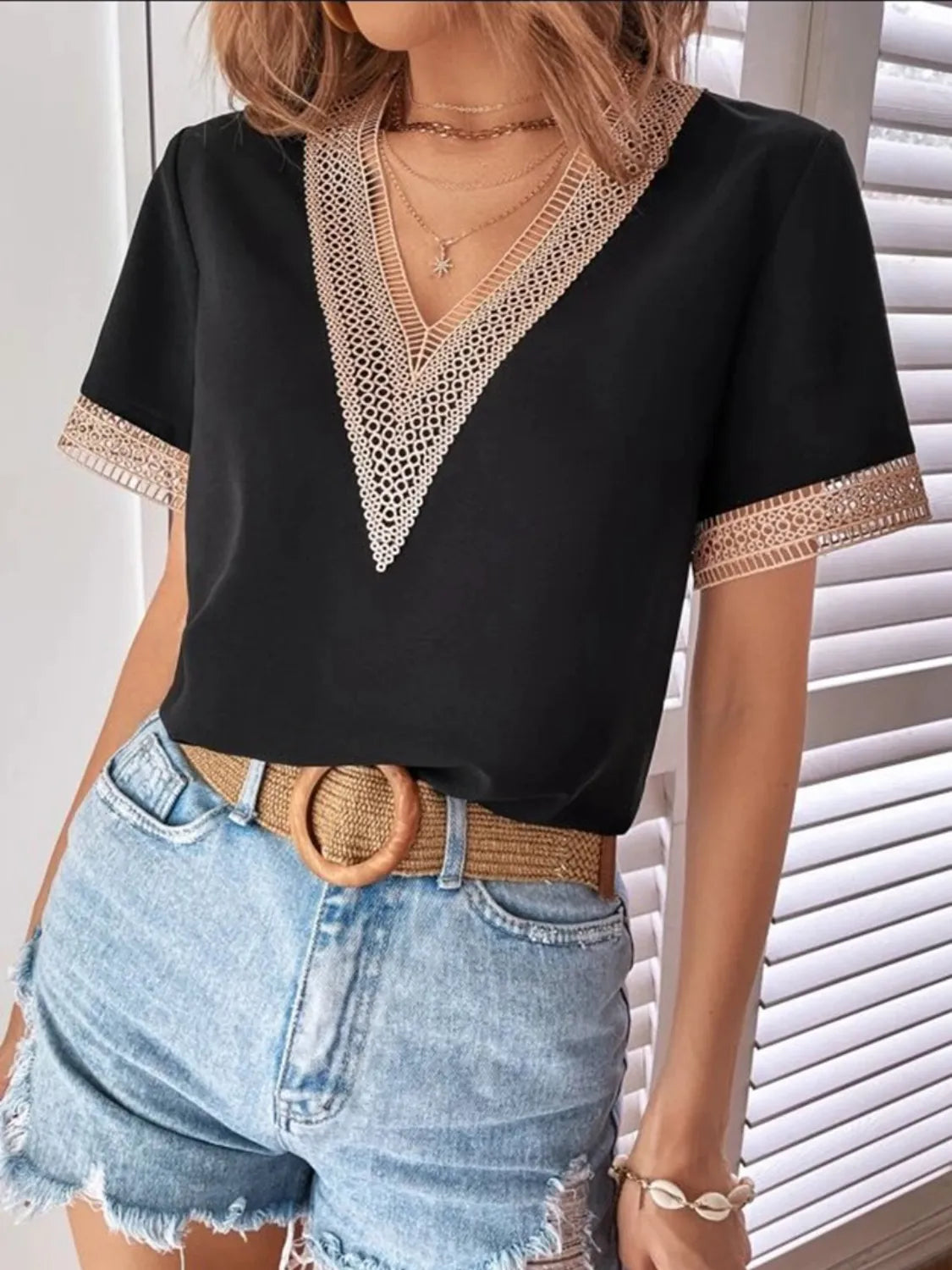 Full Size V-Neck Short Sleeve Blouse Plus Size