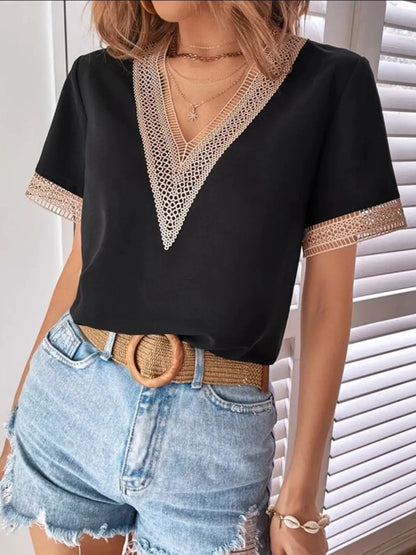 Full Size V-Neck Short Sleeve Blouse Plus Size