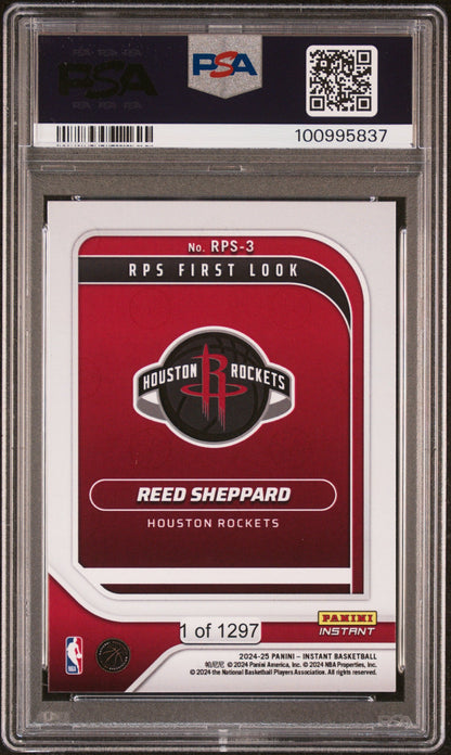 Graded 2024 Panini Instant NBA Reed Sheppard #3 RPS First Look Rookie RC Basketball Card PSA 9 Mint