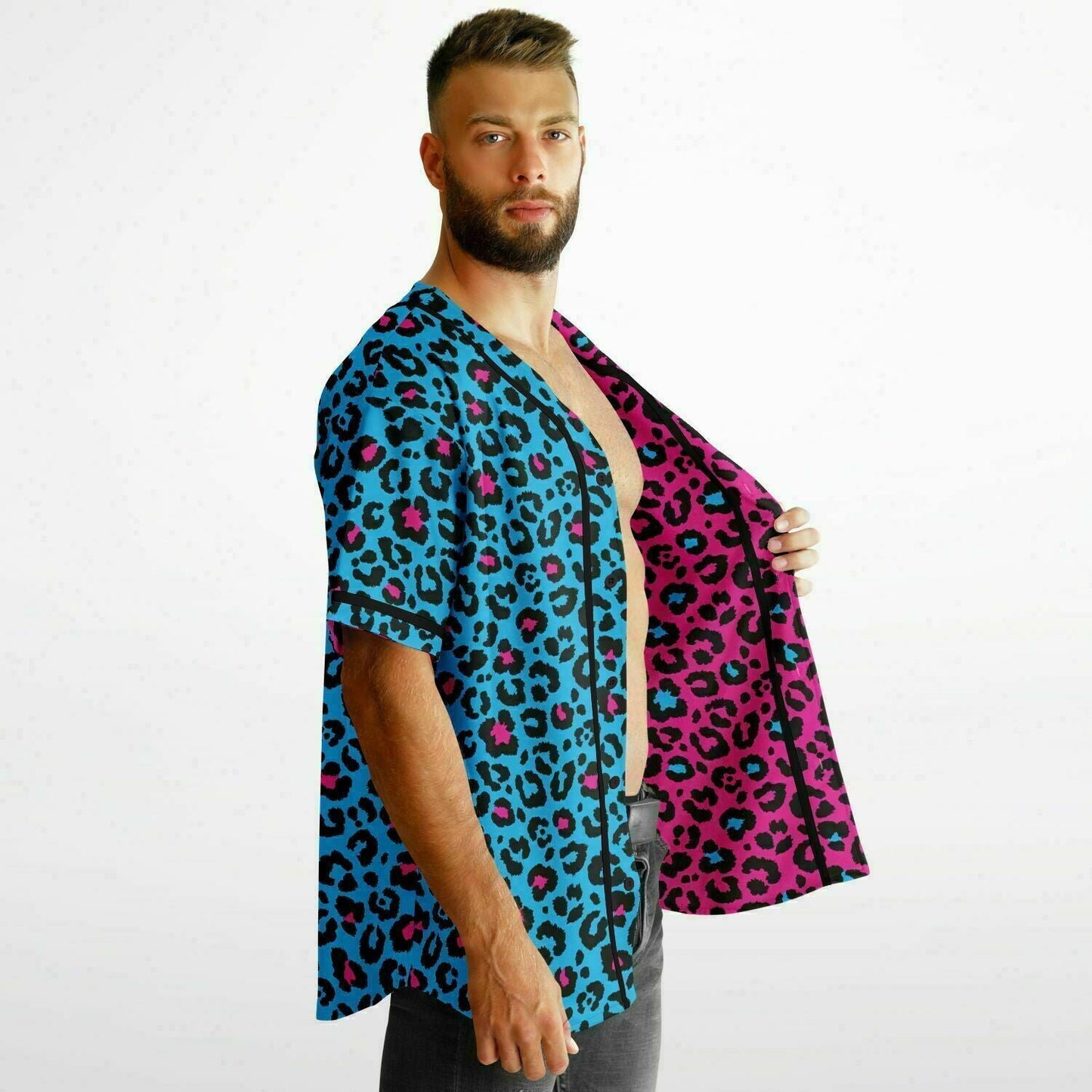 Pink and Blue Leopard Reversible Baseball Jersey