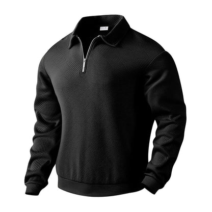 Textured Jacquard Half-Zip Polo Sweatshirt - Long Sleeve