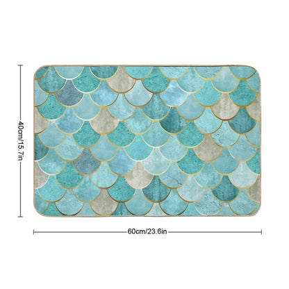 Moroccan Mermaid Fish Scale Pattern, Aqua,Teal Bath Mat
