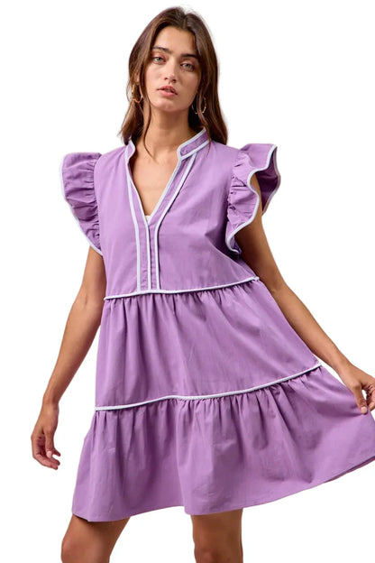 Gameday Theme Contrast Binding Ruffled Dress