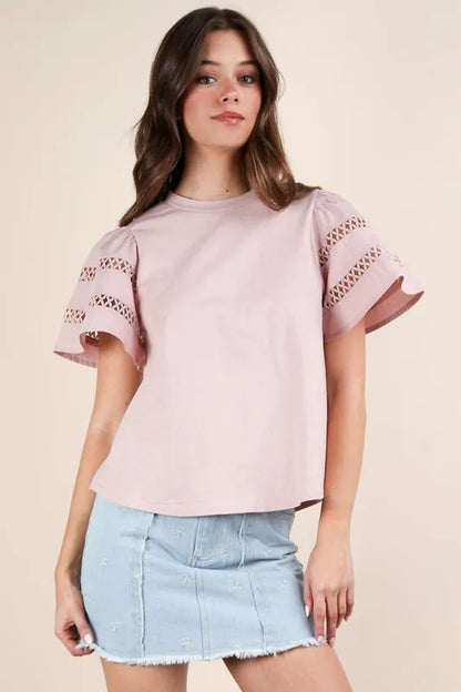 VERY J Lace Trim Sleeve Top | Sybaritic Boutique