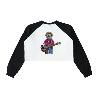 Jerry G LeGoo Raw-Hem Color-Block Raglan Crop Sweatshirt