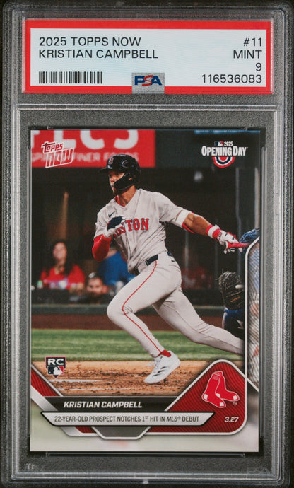 Graded 2025 Topps Now Kristian Campbell #11 Rookie RC Baseball Card PSA 9 Mint