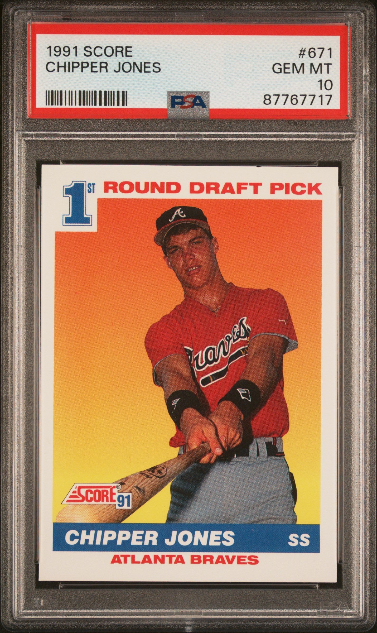 Graded 1991 Score Chipper Jones #671 Rookie RC Baseball Card PSA 10 Gem Mint