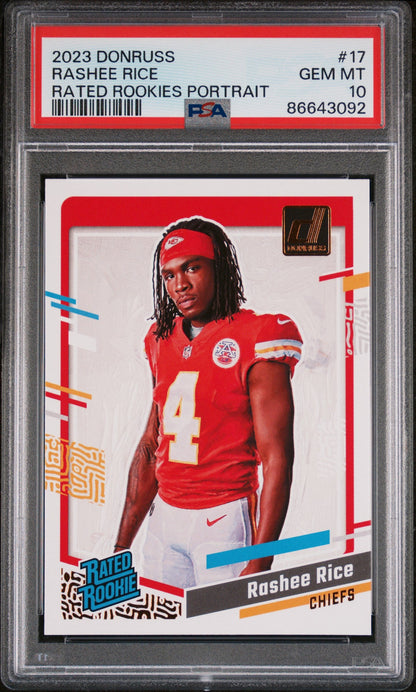 Graded 2023 Panini Donruss Rashee Rice #17 Rated Rookies Portrait Rookie RC Football Card PSA 10 Gem Mint
