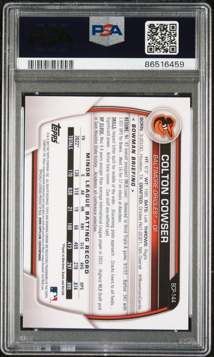 Graded 2023 Topps Bowman Colton Cowser #BCP144 Chrome Prospects Lava Refractor #/399 Rookie RC Baseball Card PSA 10 Gem Mint