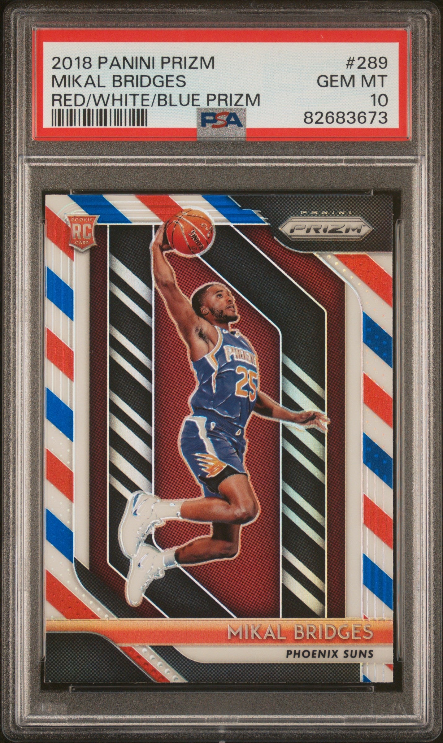 Graded 2018 Panini Prizm Mikal Bridges #289 Red/White/Blue Prizm Rookie RC Basketball Card PSA 10 Gem Mint