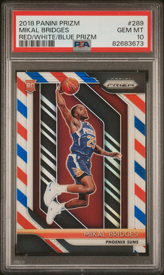 Graded 2018 Panini Prizm Mikal Bridges #289 Red/White/Blue Prizm Rookie RC Basketball Card PSA 10 Gem Mint