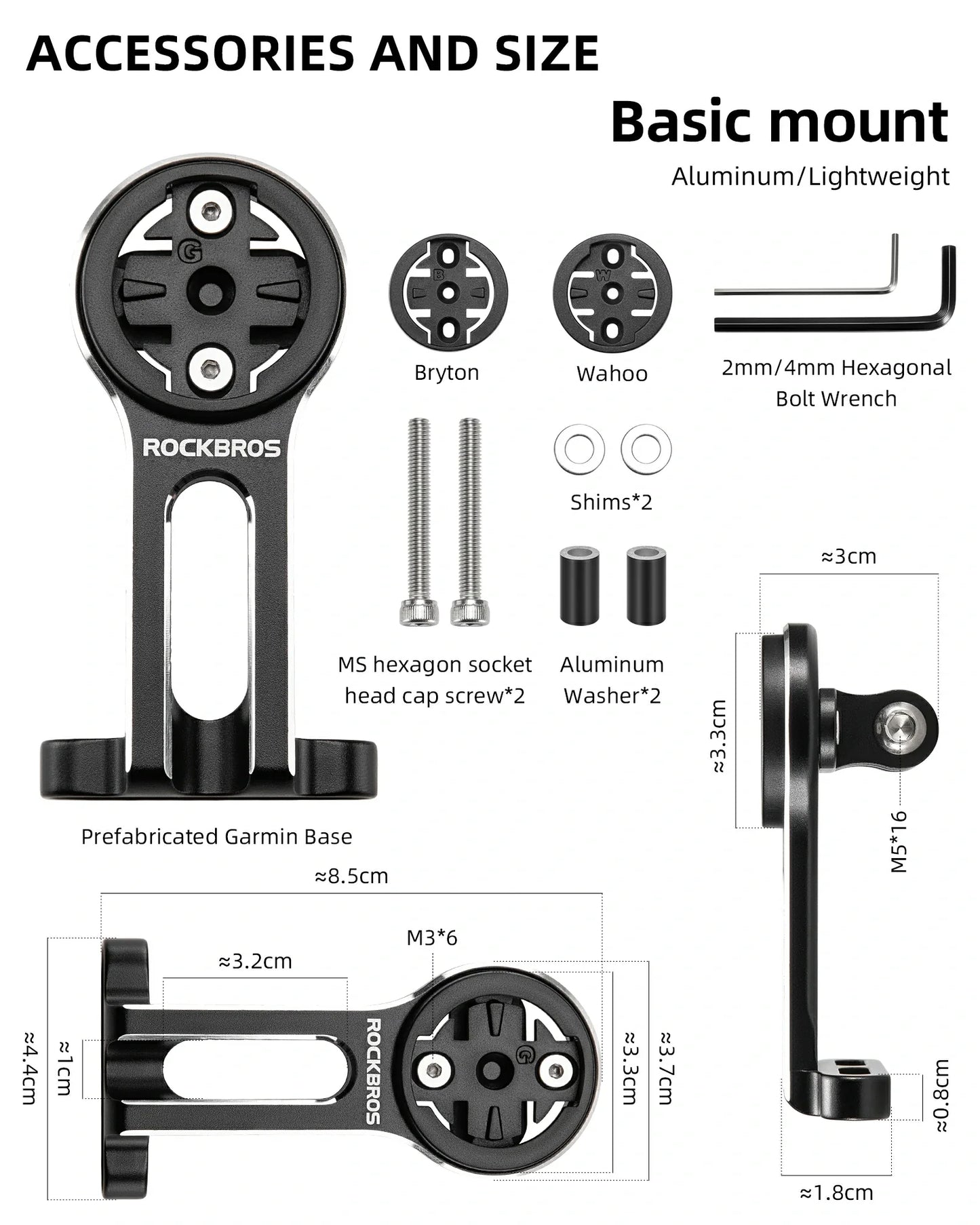 ROCKBROS Bike Computer Mount Out-Front Aluminum Integrated Bicycle Cycling Computer Mount