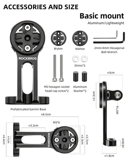ROCKBROS Bike Computer Mount Out-Front Aluminum Integrated Bicycle Cycling Computer Mount