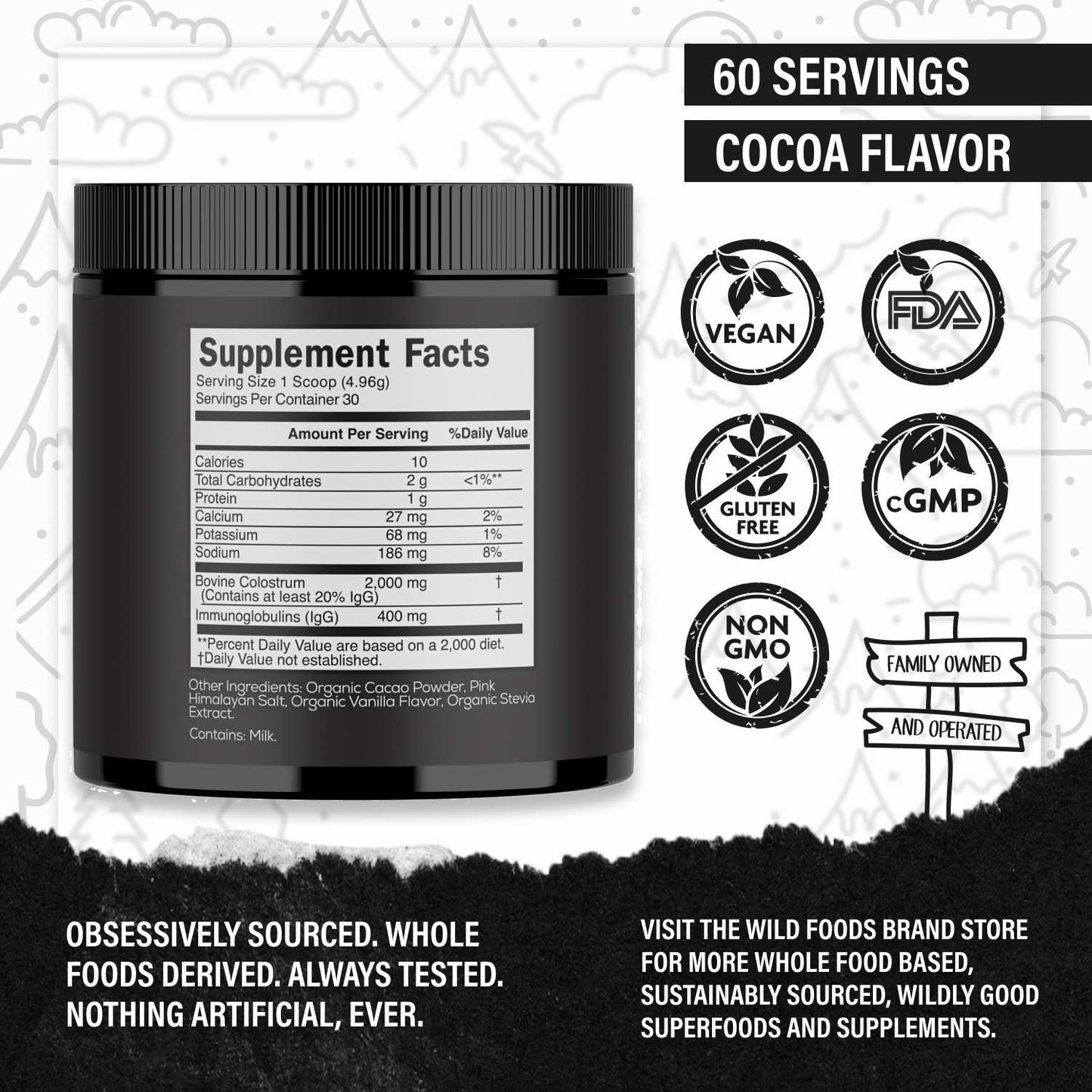Wholesale Case of 6 - Wild Colostrum Powder, Grass-fed, Chocolate 5.22oz