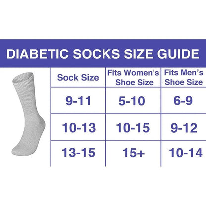 6 Pairs Physicians Approved Diabetic Crew Socks Unisex Black/Grey/White
