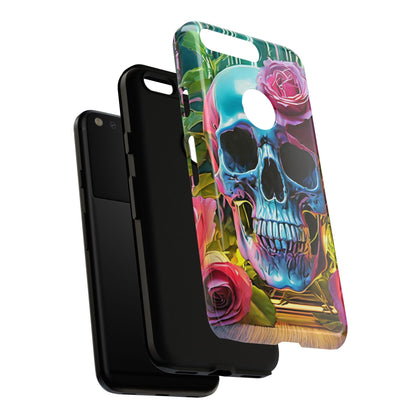 Neon Rose Skull Tough Phone Case