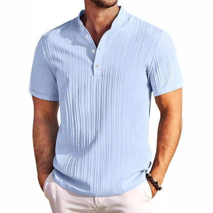 Lightweight Stripe Stand Collar Polo Shirt - Acetate Polyester