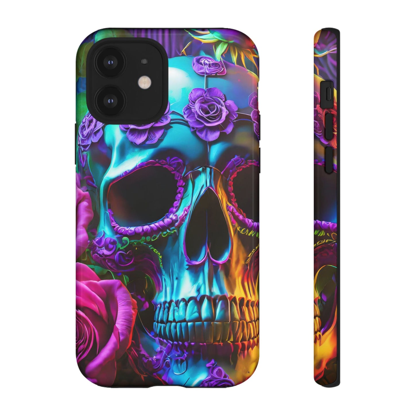 Neon Skull and Roses Vibrant Tough Phone Case