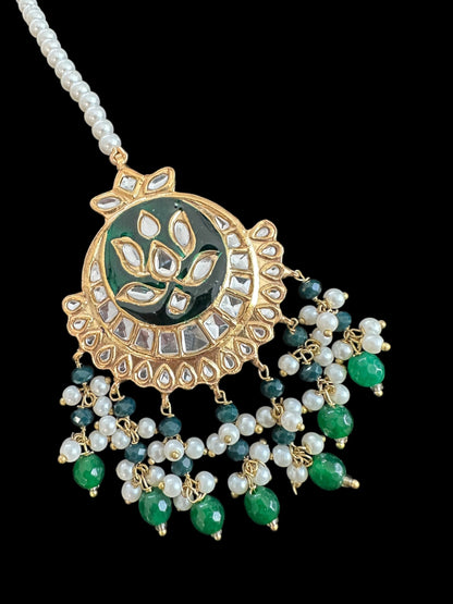 JTK35 kundan jhoomar tika in green meenakari  ( READY TO SHIP )