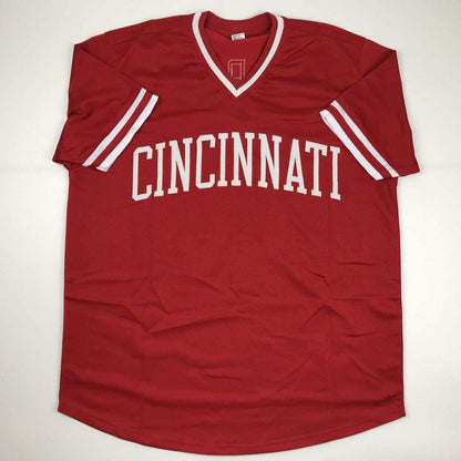 Autographed/Signed Barry Larkin Cincinnati Red Baseball Jersey JSA COA