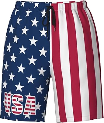 USA Casual Short Lightweight Quick Dry, Men's American Short for Gym, Beach, Sport, Drawstring Waist Adjustment S-3XL