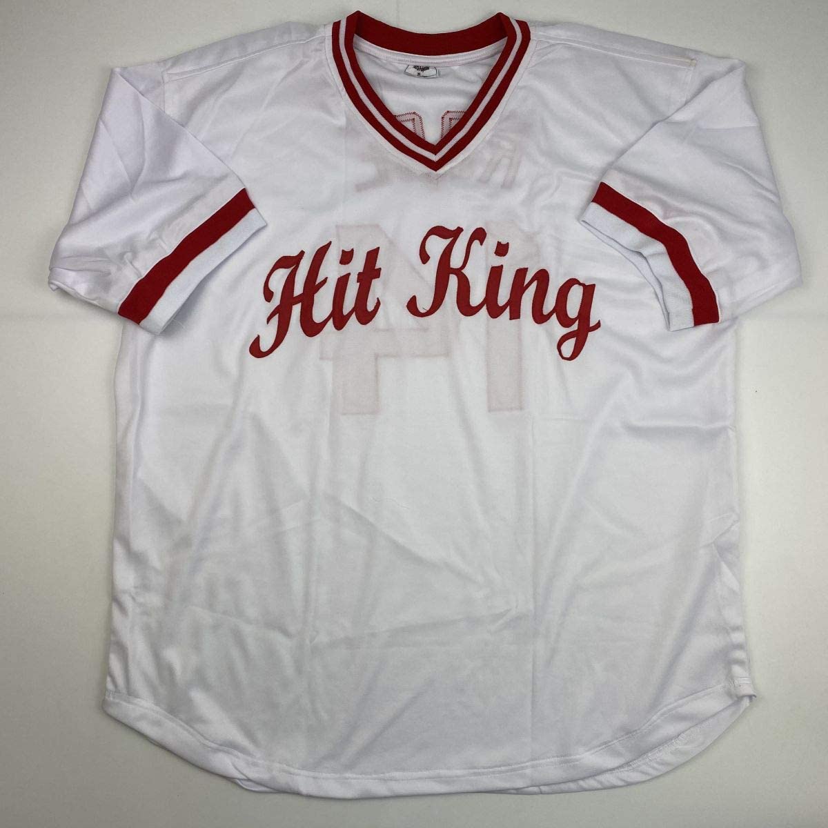 Autographed/Signed Pete Rose Inscribed Charlie Hustle Cincinnati White Baseball Jersey Athlete Hologram COA #2