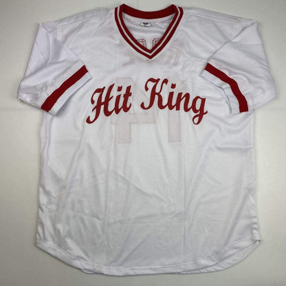 Autographed/Signed Pete Rose Inscribed Charlie Hustle Cincinnati White Baseball Jersey Athlete Hologram COA #2