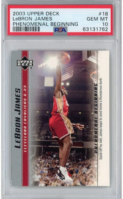 Graded 2003-04 Upper Deck UD LeBron James #18 Phenomenal Beginning Rookie RC Basketball Card PSA 10 Gem Mint