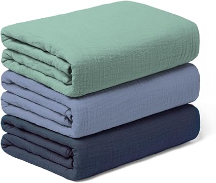 Bearmoss Muslin Swaddle Blankets 100% Cotton Large Baby Swaddle Blankets 47x47in, Super Soft Breathable Receiving Blankets for Unisex Baby Boys Girls (3Pack Indigo Tree)